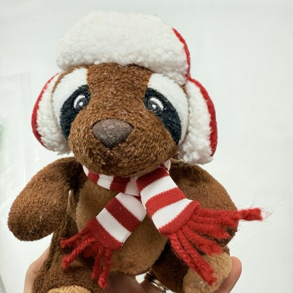 Sears Raccoon Reginald Christmas Plush Toy Winter Scarf Hat Earmuffs Sit Shelf - Picture 8 of 12
